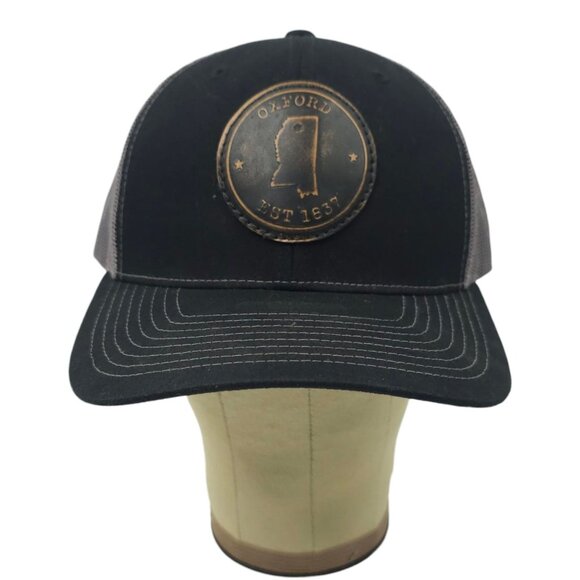 Richardson Oxford Round Patch Mesh Snapback Cap Trucker Baseball Hat Black Gray - Picture 10 of 14